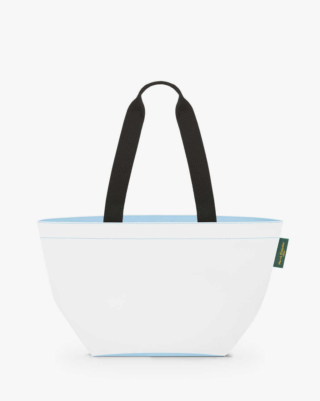 Sac cabas porté épaule de couleur en nylon bicolore, à fond carré et dans un format M. Présence d'un double zip, d'anses longues noires en polypropylène, et d'une étiquette de marque verte.