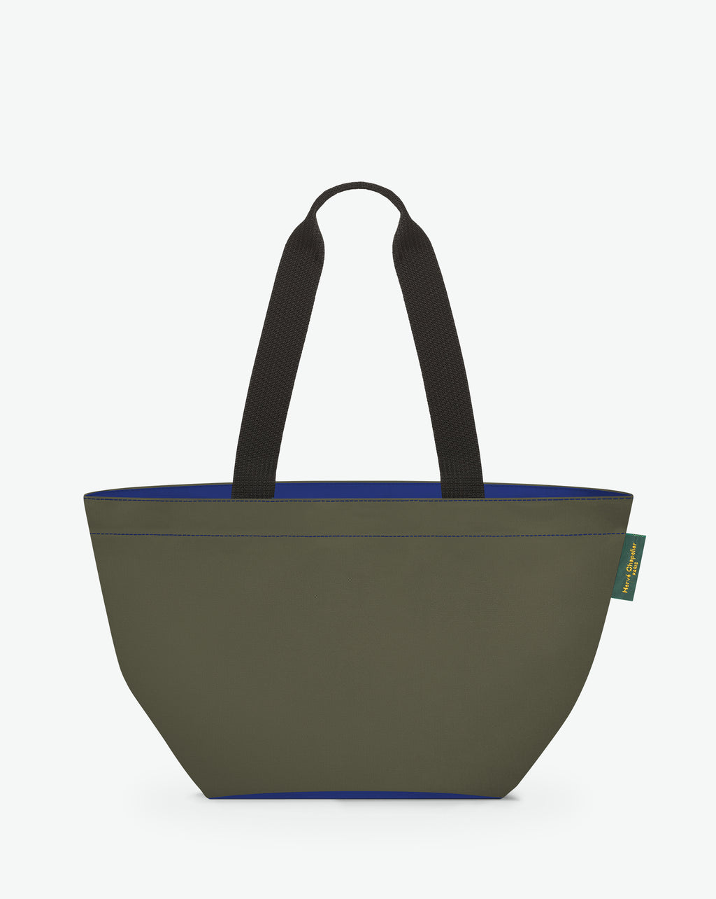 1028N shopping bag square bottom, long black polyamide handles, M size, zip, Hervé Chapelier, 4313 mousse indigo, two-tone nylon