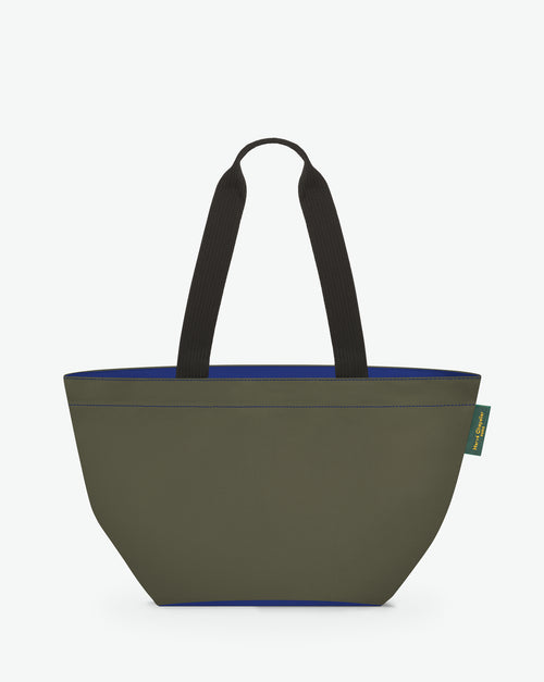 1028N shopping bag square bottom, long black polyamide handles, M size, zip, Hervé Chapelier, 4313 mousse indigo, two-tone nylon
