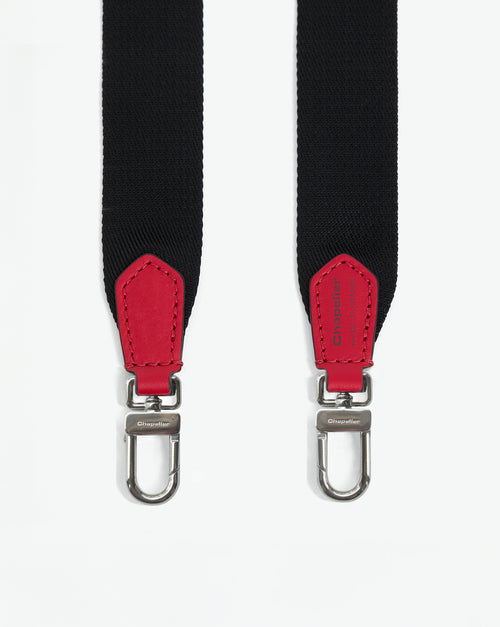 1662A lanyard, M size, Hervé Chapelier, 0920 noir rouge, leather and polyamide