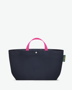1837C travel bag rectangular bottom, short cotton look handles, L size, Hervé Chapelier, zip, inner pocket, 19N54 navy fuchsia, solid polyamide