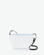 Packshot of a 1927N shoulder crossbody bag with a long handle in polyamide webbing and a zipper. The bag is made of solid nylon in an extra-small size. Mini sac bandouliere epaule fond carre uni taille XS