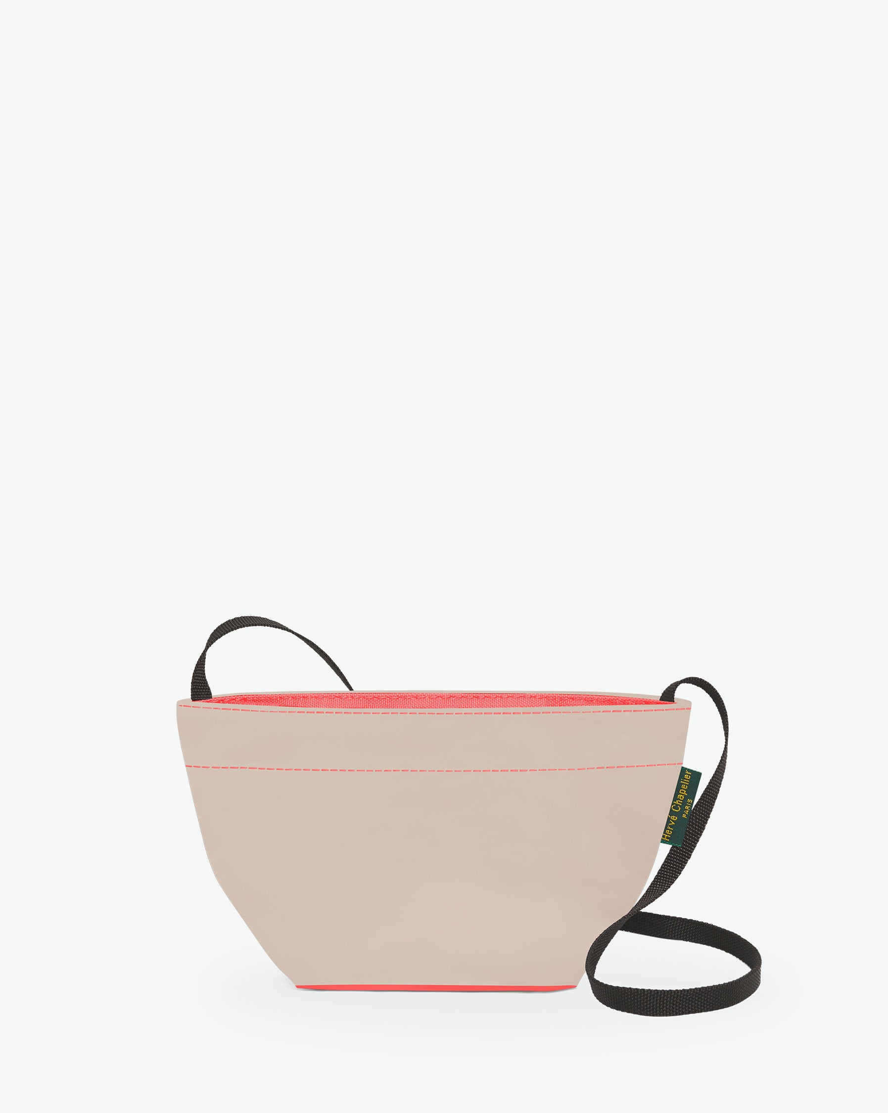 Packshot of a 1927N shoulder crossbody bag with a long handle in polyamide webbing and a zipper. The bag is made of solid nylon in an extra-small size. Mini sac bandouliere epaule fond carre uni taille XS