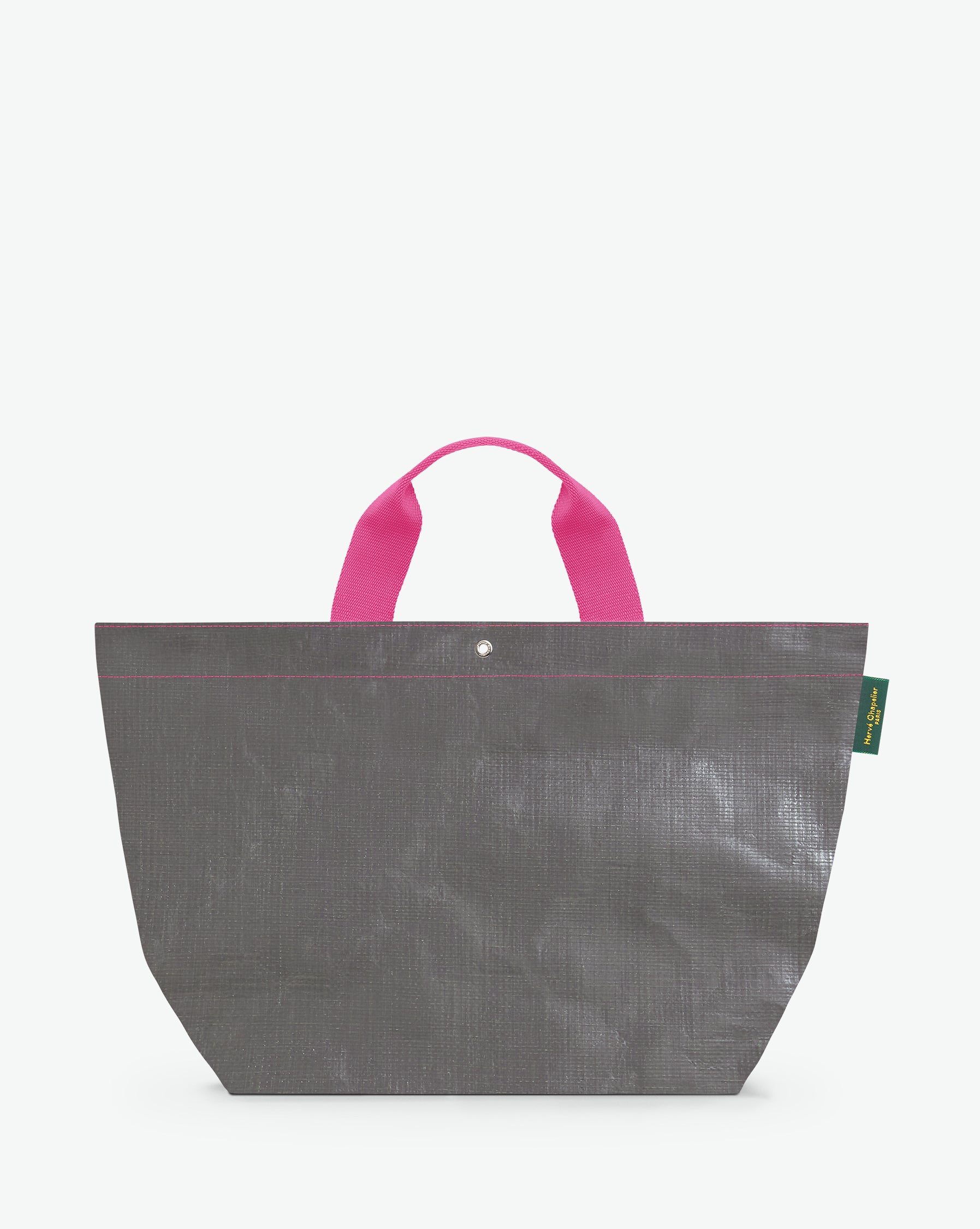 Sac cabas marché coloré en polypropylène, à fond rectangulaire et dans une taille M, aux poignées courtes de couleur en polyamide et à l'œillet décoratif.