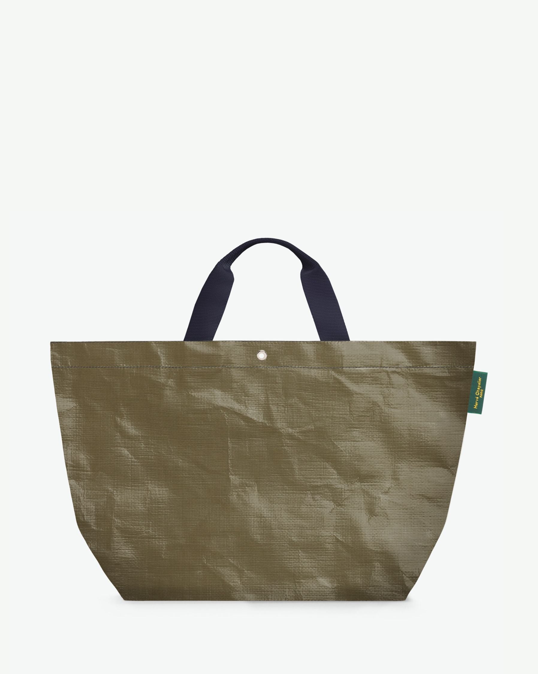 Sac cabas marché coloré en polypropylène, à fond rectangulaire et dans une taille M, aux poignées courtes de couleur en polyamide et à l'œillet décoratif.