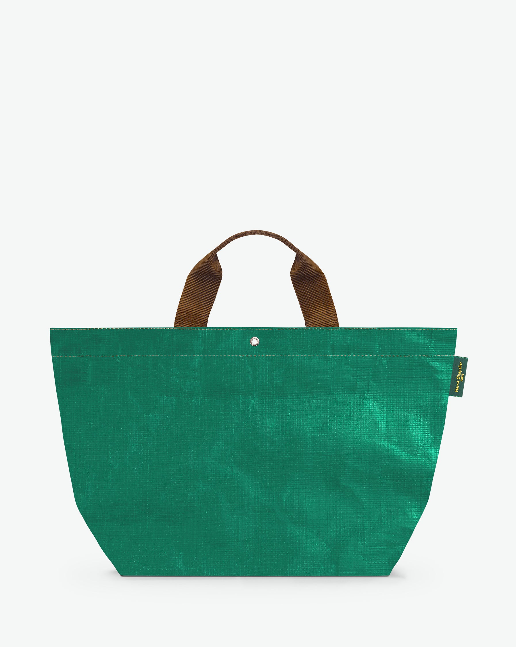 Sac cabas marché coloré en polypropylène, à fond rectangulaire et dans une taille M, aux poignées courtes de couleur en polyamide et à l'œillet décoratif.