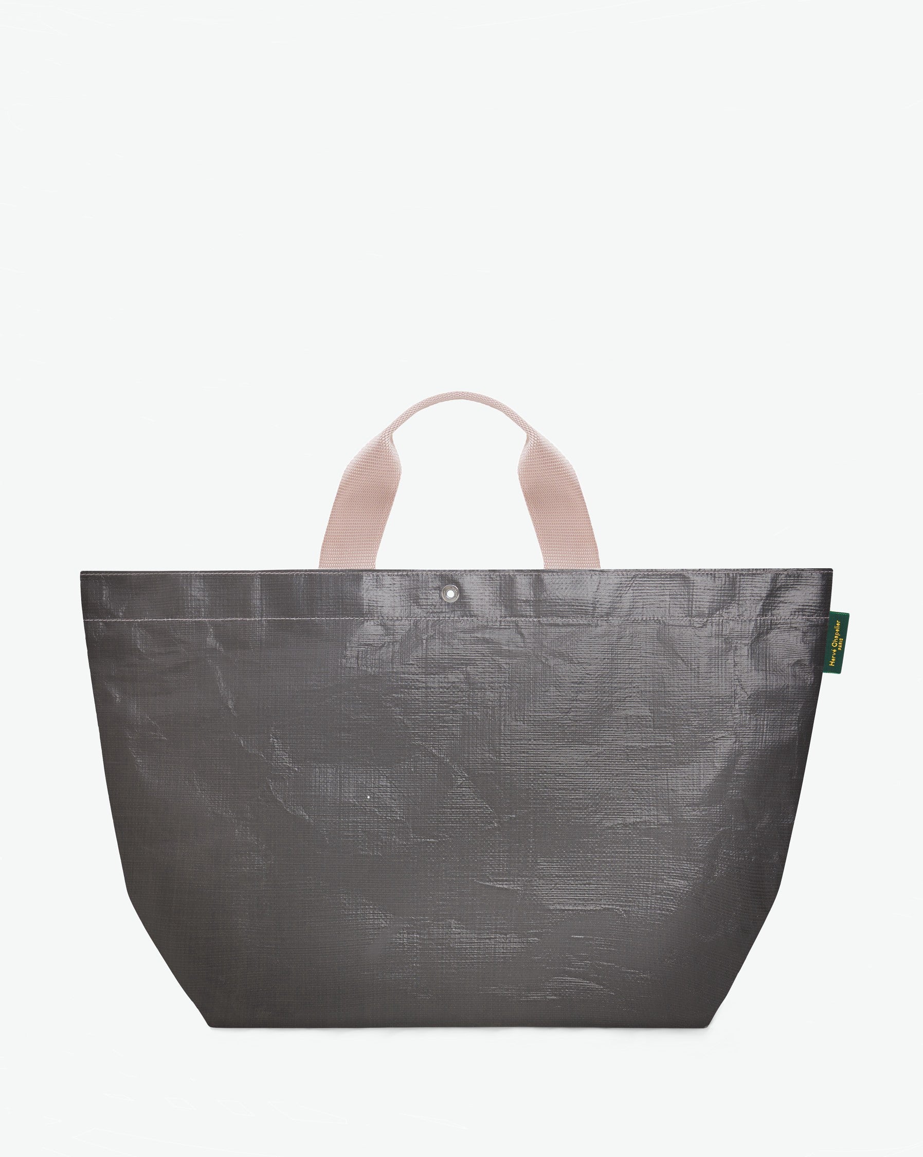 Sac cabas marché coloré en polypropylène, à fond rectangulaire et dans une taille L, aux poignées courtes de couleur en polyamide et à l'œillet décoratif.