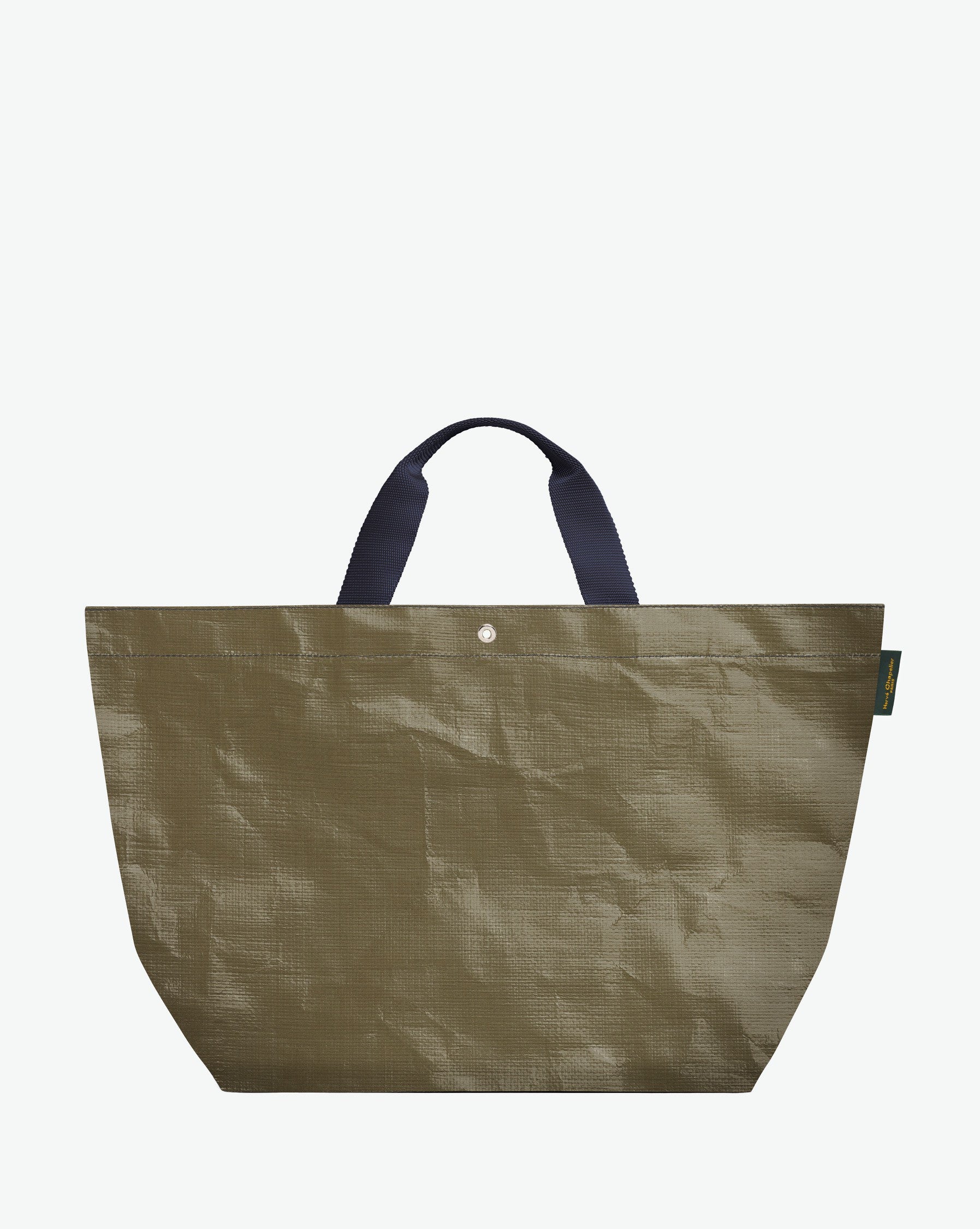Sac cabas marché coloré en polypropylène, à fond rectangulaire et dans une taille L, aux poignées courtes de couleur en polyamide et à l'œillet décoratif.