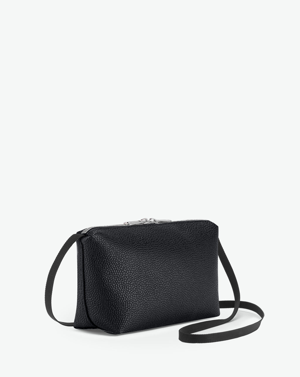 Packshot of a 2784G rectangular crossbody bag with a zipper and a long handle in polyamide webbing in a size S. Bag made of pebbled grain coated canvas. Sac bandoulière toile enduite dans une taille S