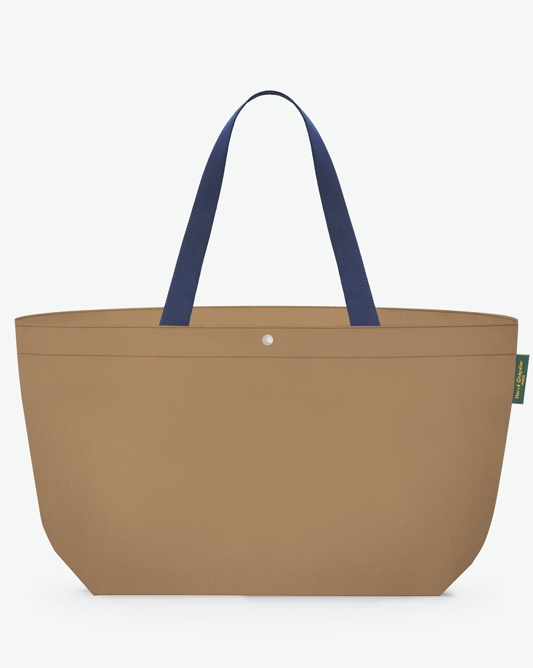 2839C travel bag rectangular bottom, long cotton look handles, XL size, Hervé Chapelier, zip, inner pocket, 62A19 chamois navy, solid polyamide