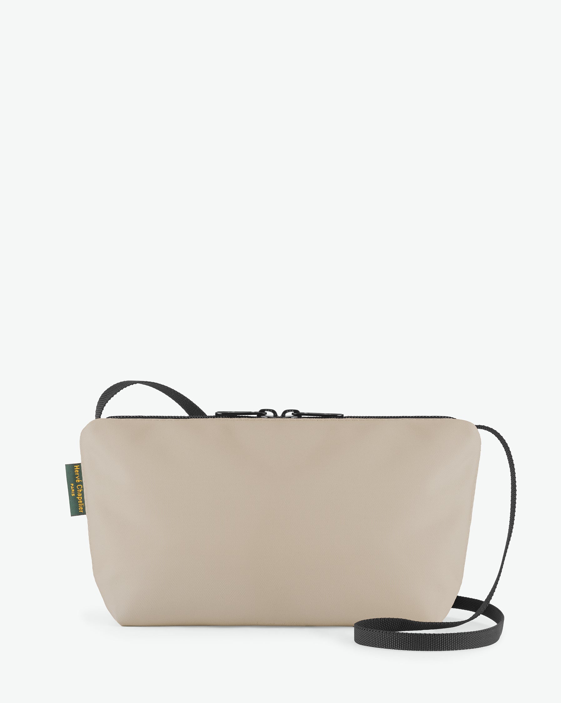Packshot of a 2884N shoulder crossbody bag with a long handle in polyamide webbing and a zip with double closure. The bag is made of solid nylon, in a rectangular size. Sac bandouliere epaule en nylon uni taille S
