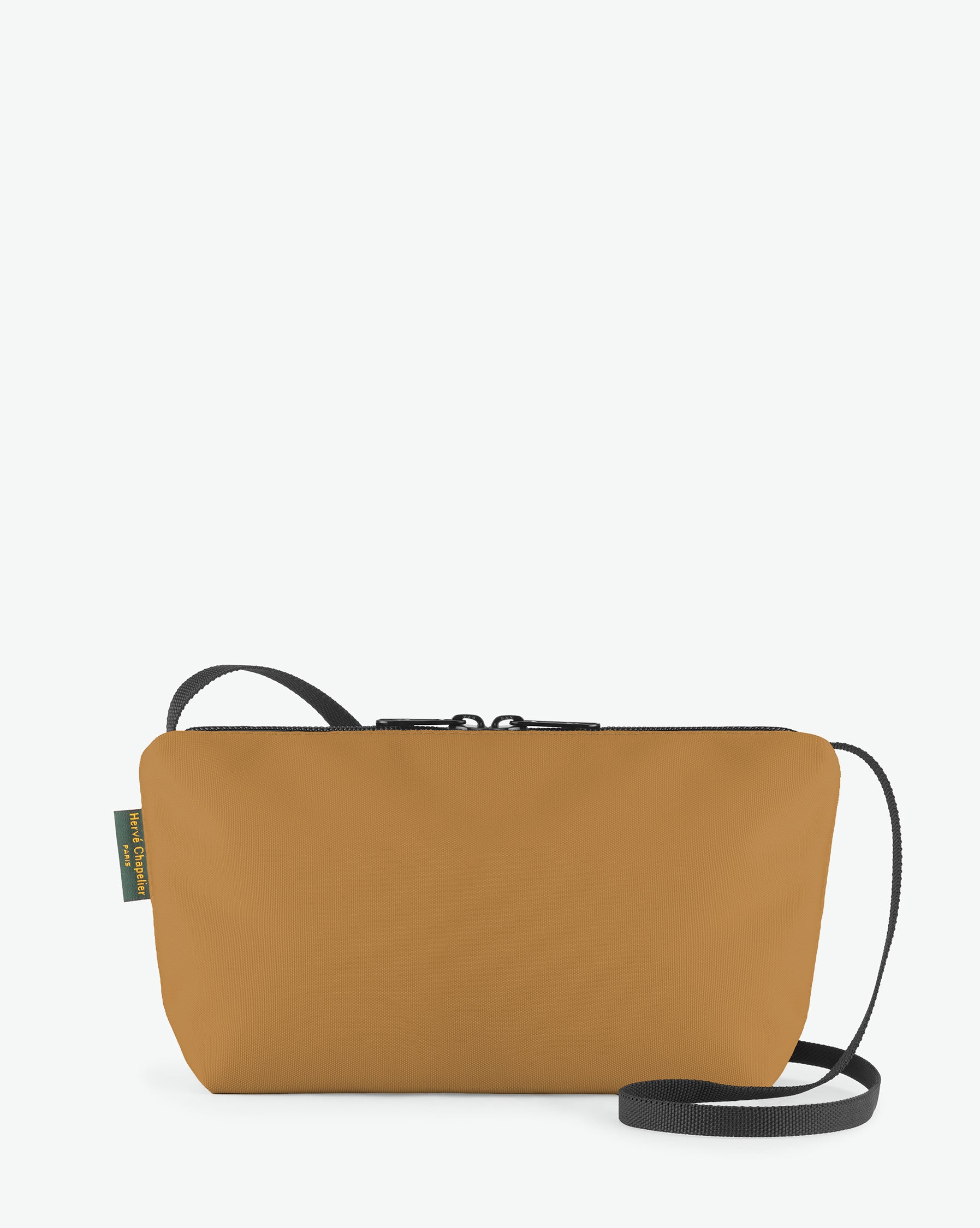 Packshot of a 2884N shoulder crossbody bag with a long handle in polyamide webbing and a zip with double closure. The bag is made of solid nylon, in a rectangular size. Sac bandouliere epaule en nylon uni taille S
