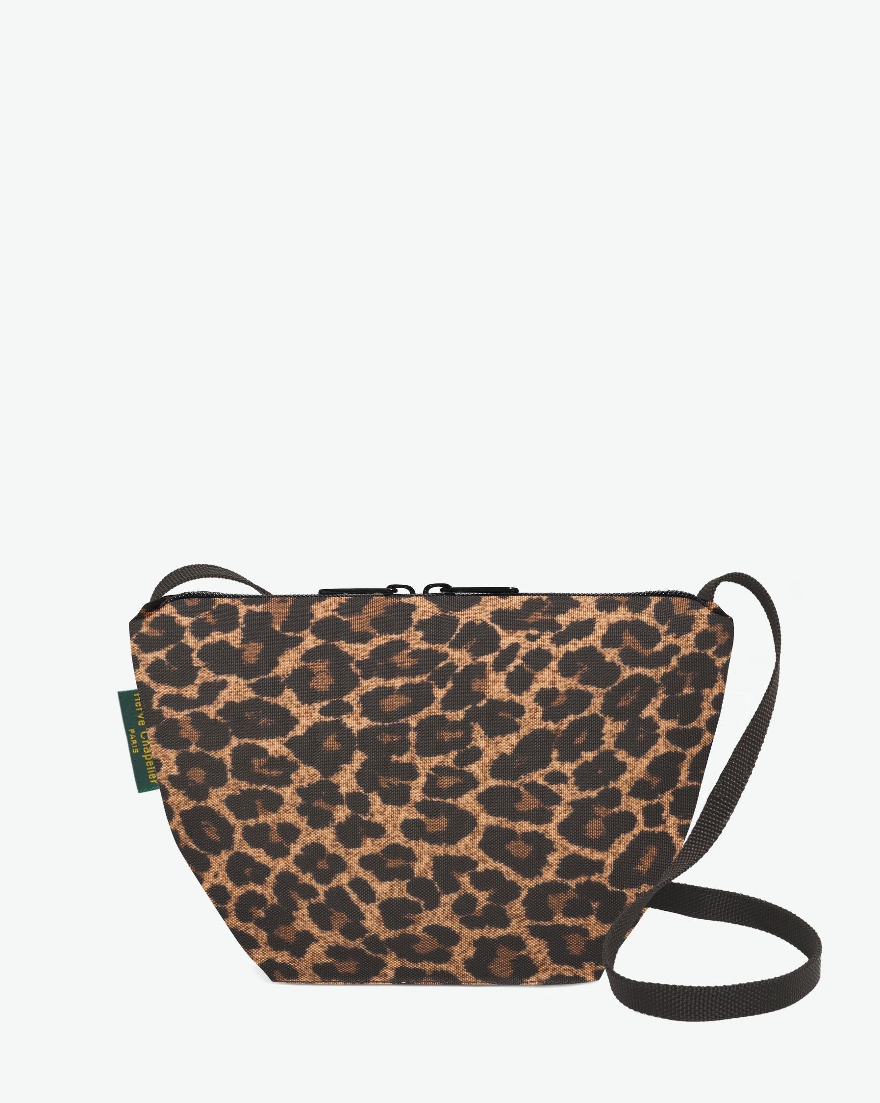 Packshot of a 2885F shoulder crossbody bag with a long handle in polyamide webbing and a zip with double closure. The bag is made of printed nylon in a small size. Sac bandouliere epaule tissu imprime taille S