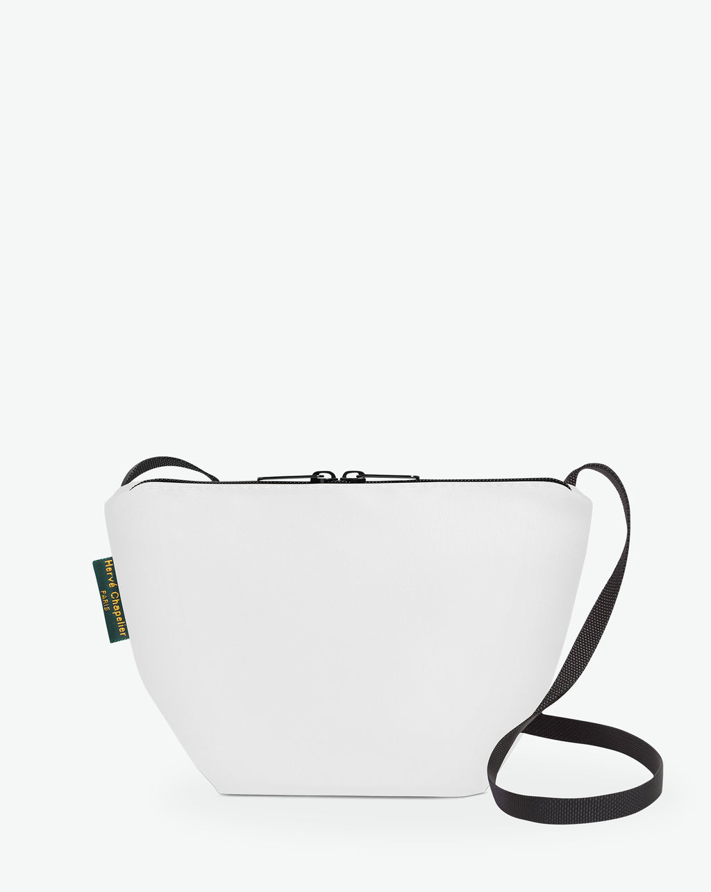 Packshot of a 2885N shoulder crossbody bag with a long handle in polyamide webbing and a zip with double closure. The bag is made of solid nylon in a small size. Sac bandouliere epaule en nylon uni taille S