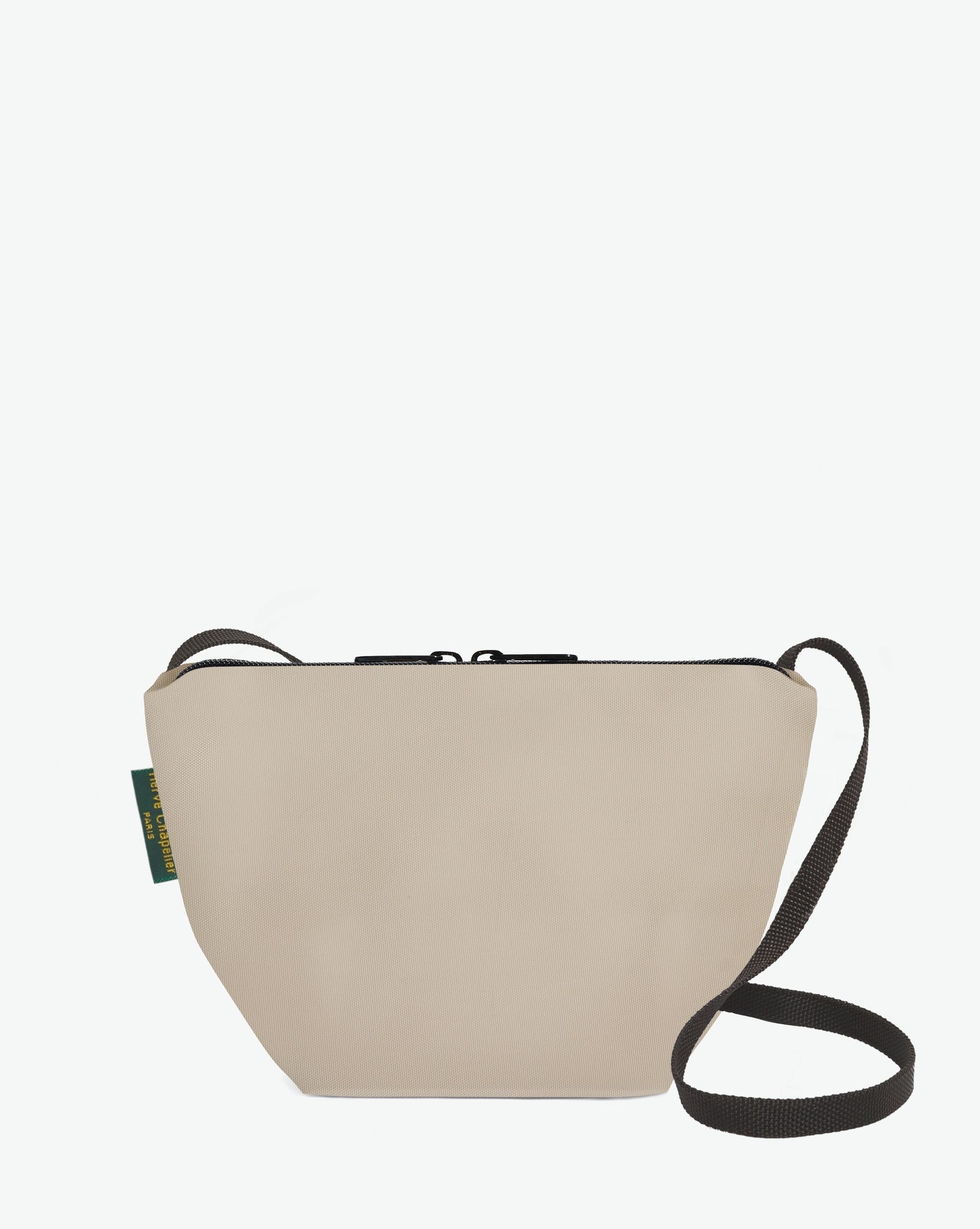 Packshot of a 2885N shoulder crossbody bag with a long handle in polyamide webbing and a zip with double closure. The bag is made of solid nylon in a small size. Sac bandouliere epaule en nylon uni taille S