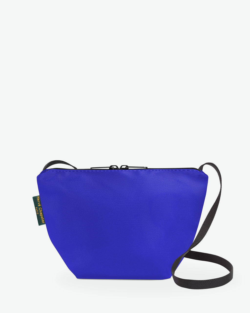 Packshot of a 2885N shoulder crossbody bag with a long handle in polyamide webbing and a zip with double closure. The bag is made of solid nylon in a small size. Sac bandouliere epaule en nylon uni taille S