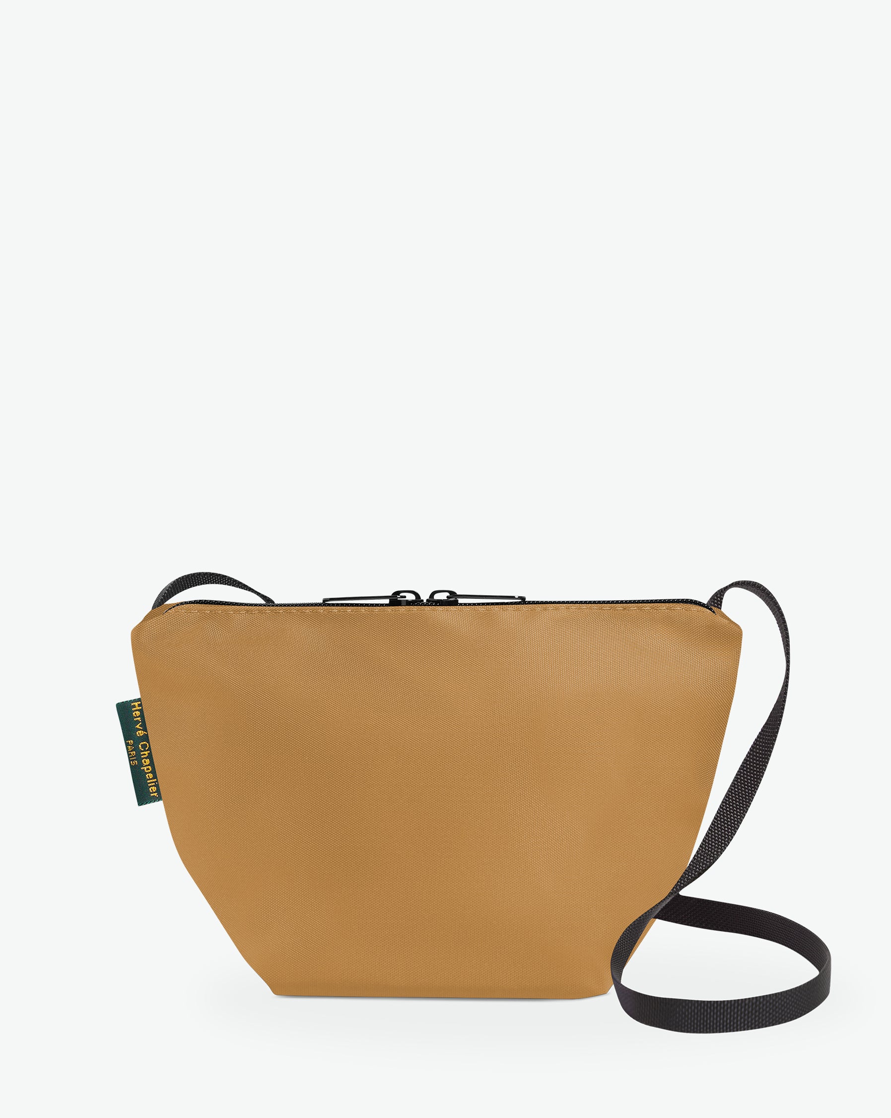 Packshot of a 2885N shoulder crossbody bag with a long handle in polyamide webbing and a zip with double closure. The bag is made of solid nylon in a small size. Sac bandouliere epaule en nylon uni taille S