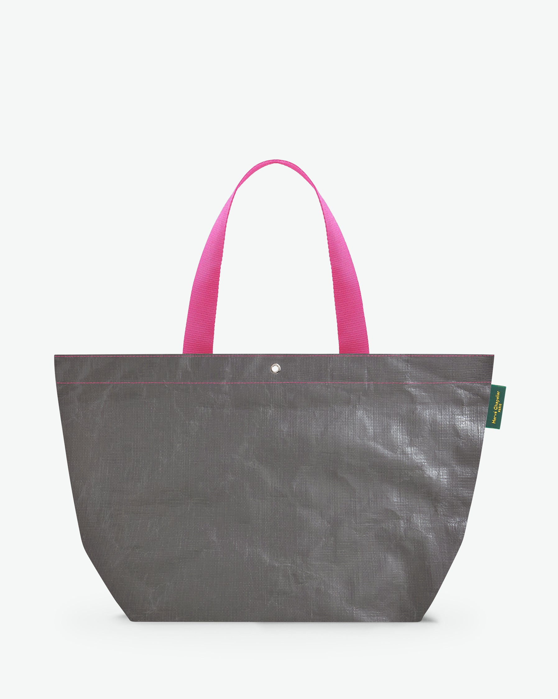 Sac cabas marché coloré en polypropylène, à fond rectangulaire et dans une taille L, aux poignées longues de couleur en polyamide et à l'œillet décoratif. Idéal pour un porté à l'épaule.