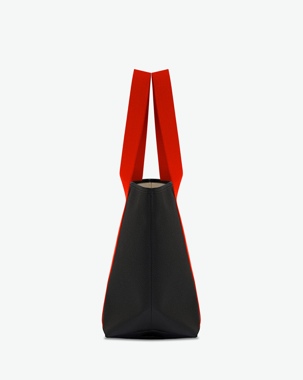 Sac porté épaule en toile enduite grainée, à fond rectangulaire et dans une taille M, et aux poignées longues de couleur à l'aspect coton faisant le tour du sac.