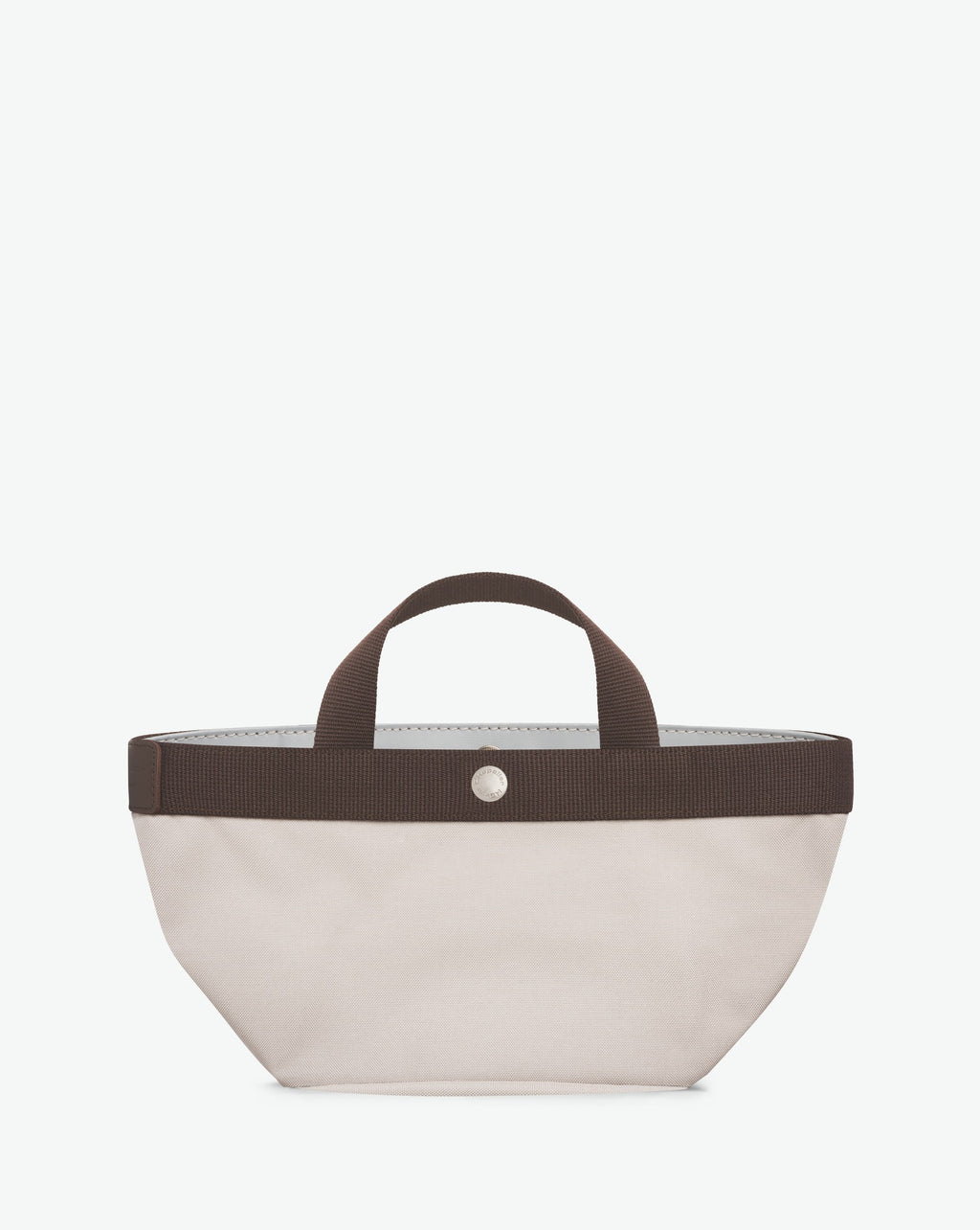 701C handbag square bottom, short cotton look handles, S size, Hervé Chapelier, snap button, 6369 mastic moka, solid polyamide