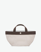 701C handbag square bottom, short cotton look handles, S size, Hervé Chapelier, snap button, 6369 mastic moka, solid polyamide