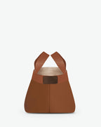 701GP handbag square bottom, short cotton-look handles, S size, Hervé Chapelier, inner pocket, snap button, 3939 vigogne vigogne, pebbled grained coated canvas