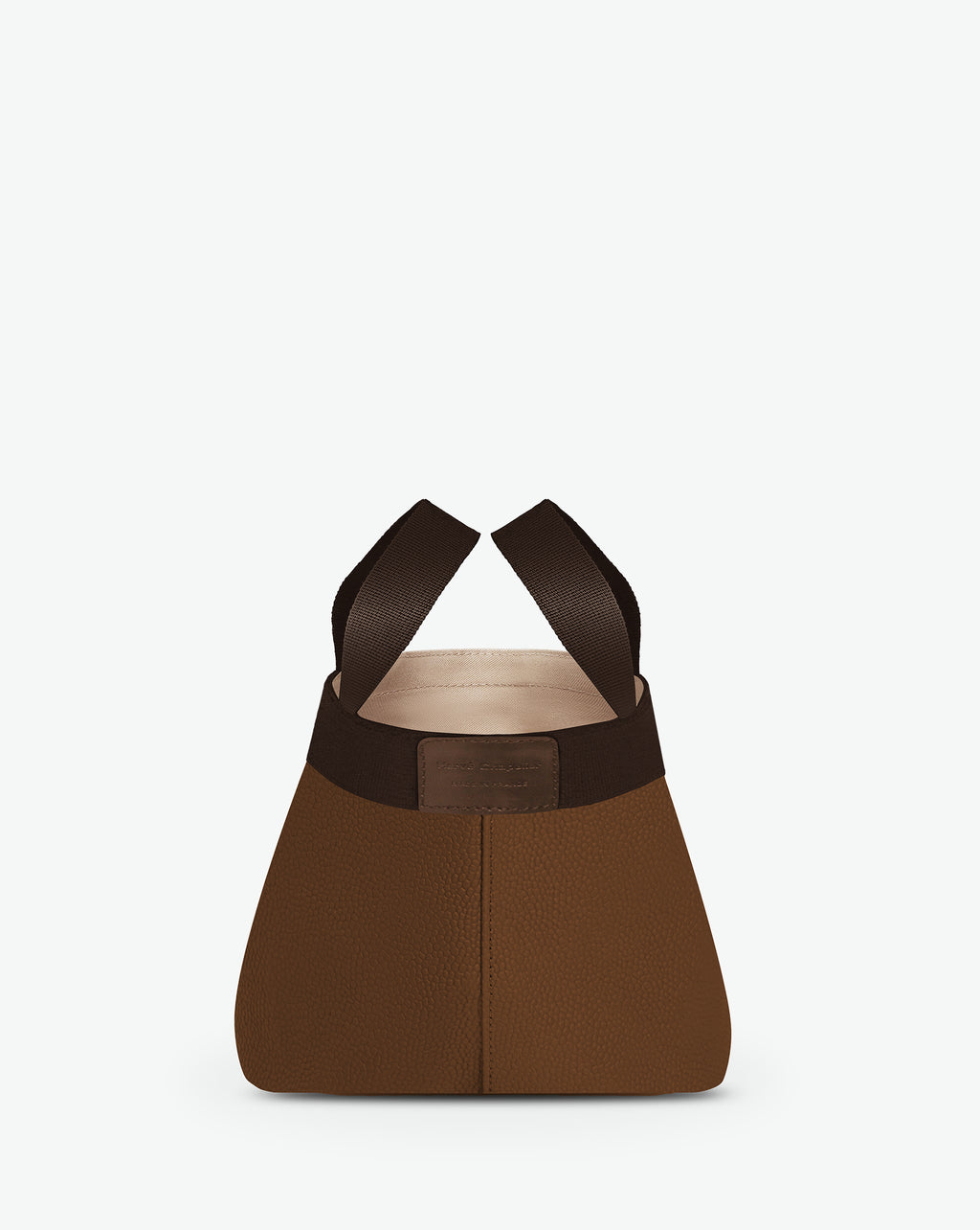 701GP handbag square bottom, short cotton-look handles, S size, Hervé Chapelier, inner pocket, snap button,6469 taupe moka, pebbled grained coated canvas