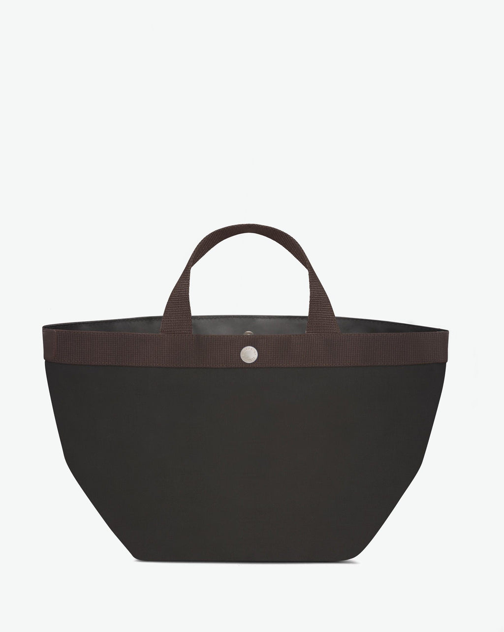 707C handbag square bottom, short cotton look handles, M size, Hervé Chapelier, snap button, 0969 noir moka, solid polyamide