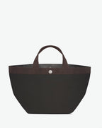 707C handbag square bottom, short cotton look handles, M size, Hervé Chapelier, snap button, 0969 noir moka, solid polyamide