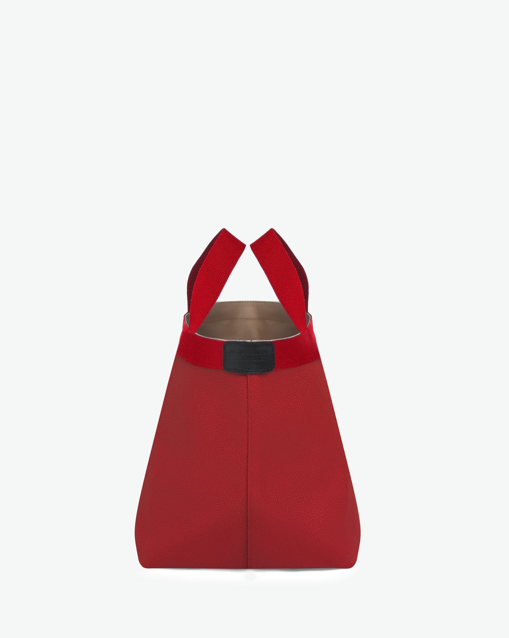 Sac à main en toile enduite grainée en taille M, au fond carré et aux poignées courtes de couleur à l'aspect coton, ainsi qu'à la poche intérieure avec bouton pression.