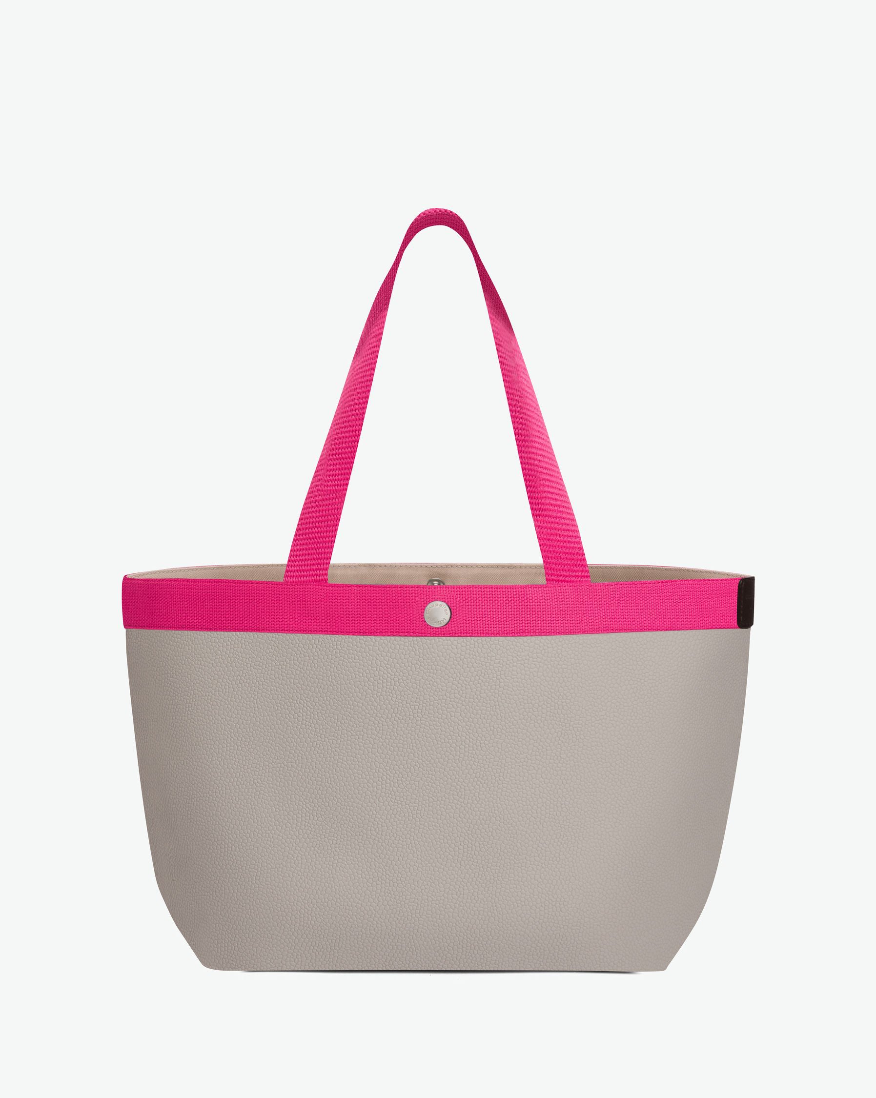 Sac à main en toile enduite grainée en taille L, au fond rectangulaire et aux poignées longues de couleur à l'aspect coton, ainsi qu'à la poche intérieure avec bouton pression.