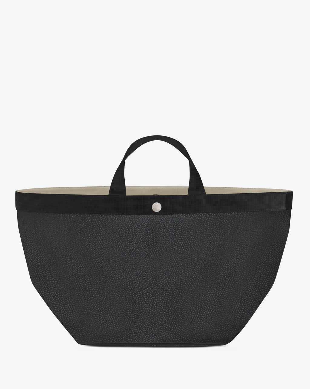 725GP handbag square bottom, long cotton-look handles, L size, Hervé Chapelier, inner pocket, snap button, 0909 noir noir, pebbled grained coated canvas