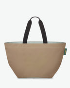 913N shopping bag square bottom, long black polyamide handles, XL size, zip, Hervé Chapelier, 6344B mastic banquise, two-tone nylon