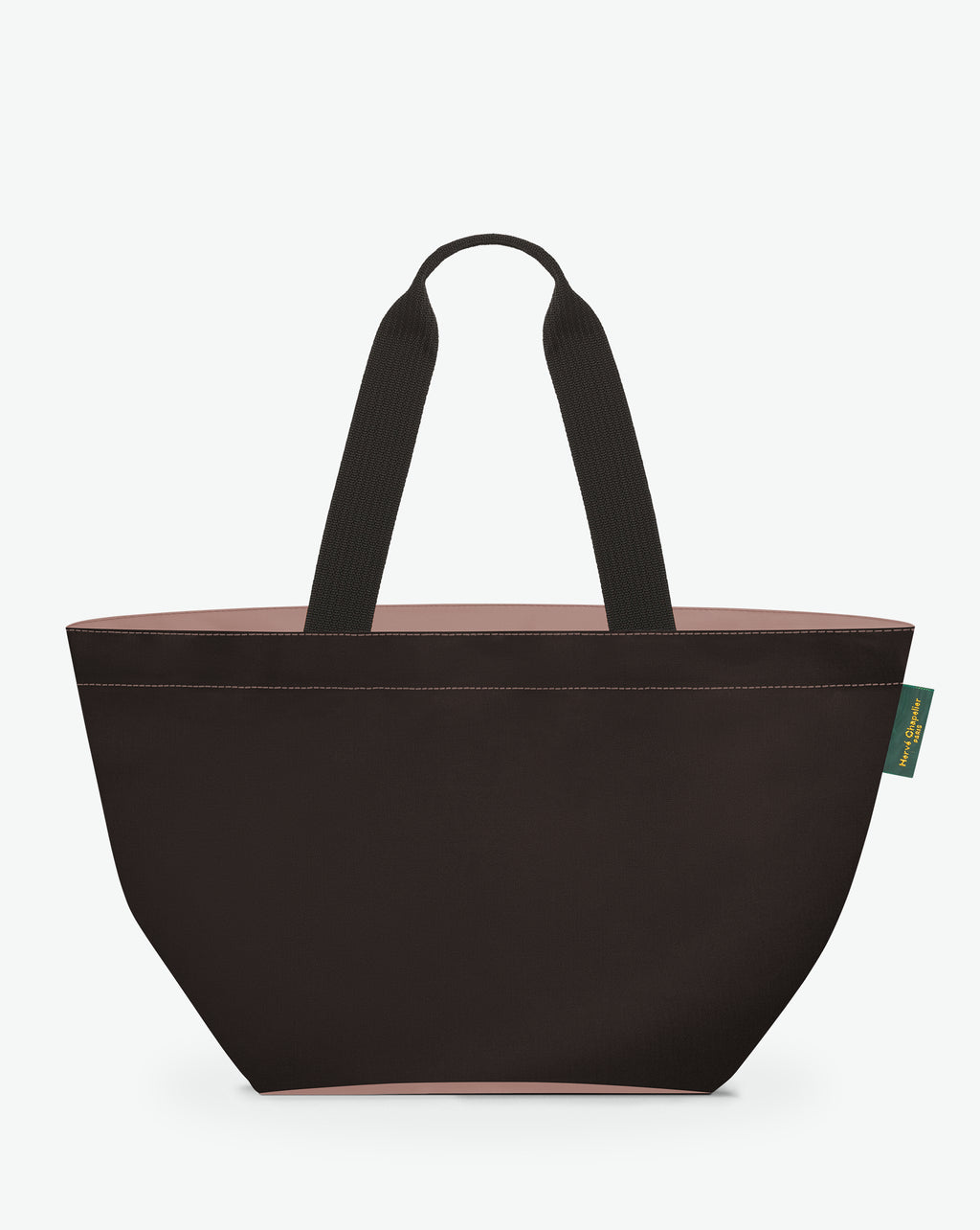 925N shopping bag square bottom, long polyamide handles, L size, zip, Hervé Chapelier, 6955 moka petale, two-tone nylon