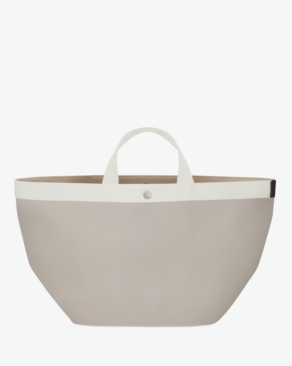 Hervé Chapelier - - "Sac à main en toile enduite grainée
en taille L, au fond carré et
aux poignées longues de couleur à l'aspect coton,
ainsi qu'à la poche intérieure avec bouton pression."