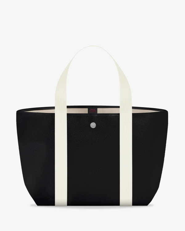 Hervé Chapelier -  - "Packshot of a 625G tote bag rectangular bottom
with long polycotton handles and a snap button.
The bag is made of pebbled grain coated canvas.
Sac cabas a poignees longues en toile enduite format M"